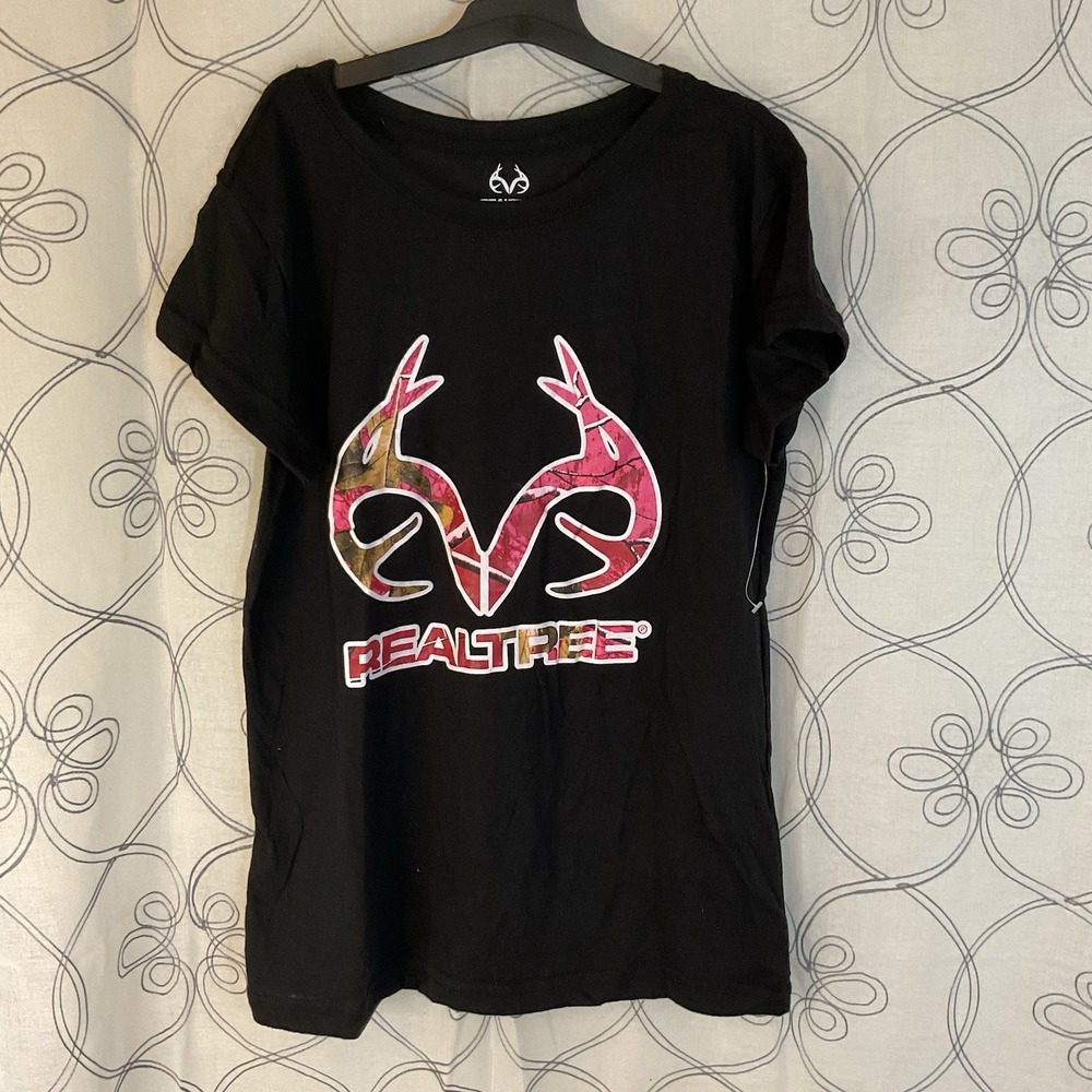 New Women's realtree black/pink camo short sleeve T-shirt‎ size small